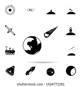 Meteorite heading to earth icon. Universal set of space for website design and development, app development