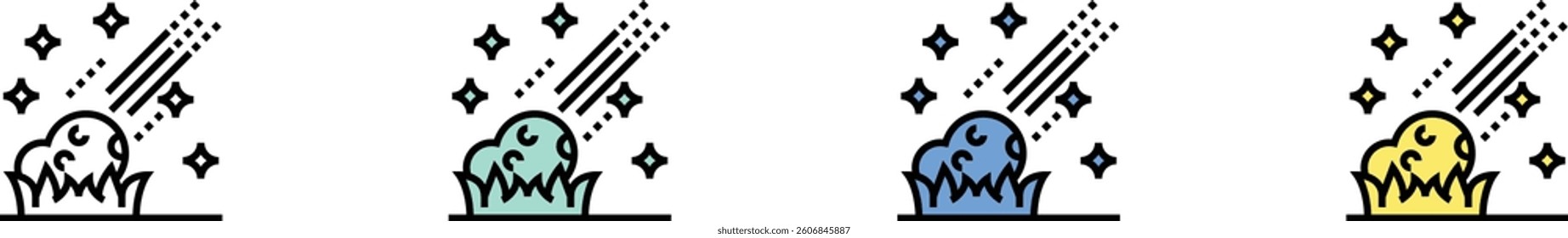 meteorite icon. Outline, Green, Blue and Yellow Style Design Isolated On White Background