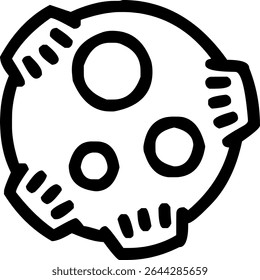 Meteoritensymbol. Kontur, Meteorit, Vektorsymbol für Webdesign, einzeln auf weißem Hintergrund. 