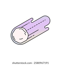 Meteorite icon or vector comet falling. Space rock or celestial asteroid fall with trail, cosmic motion. Spaceborne meteor or stellar sphere. Universe and galaxy, astronomy and planetary, aerospace.
