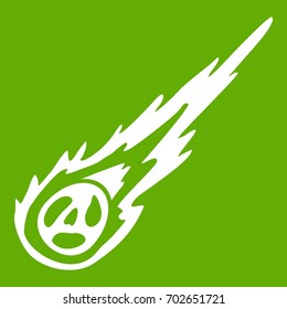 Meteorite icon white isolated on green background. Vector illustration