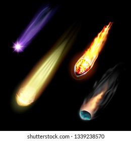 Meteorite icons set. Realistic set of meteorite vector icons for web design isolated on white background