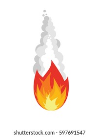 Meteorite isolated. Fireball on white background. Fire asteroid with smoke
