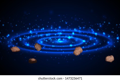 meteorite and light of the star in galaxy