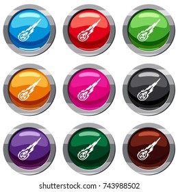 Meteorite set icon isolated on white. 9 icon collection vector illustration