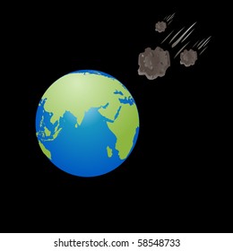Meteorite shower hitting the Earth sign, symbol on black vector