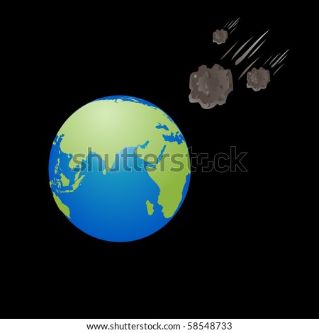Meteorite shower hitting the Earth sign, symbol on black vector