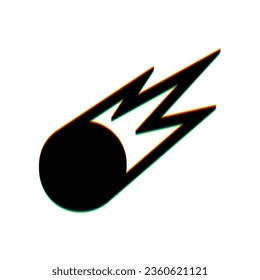 Meteorite sign. Black Icon with vertical effect of color edge aberration at white background. Illustration.
