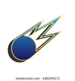 Meteorite sign. Blue icon with gold contour with dark gray shadow at white background. Illustration.