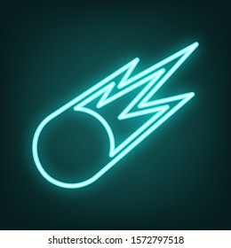 Meteorite sign. Cyan neon icon in the dark. Bluring. Luminescence. Illustration.