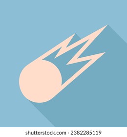 Meteorite sign. Unbleached silk Icon with very long shadow at dark sky blue background. Illustration.
