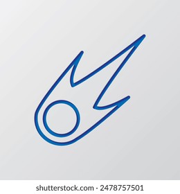 Meteorite simple icon. Flat design. Paper cut design. Cutted blue symbol with shadow. Gray background.ai