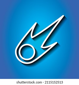 Meteorite simple icon. Flat desing. White icon with shadow on blue background.ai