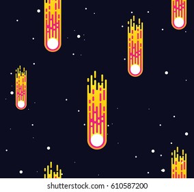 Meteorite in Space Flat Seamless Pattern
