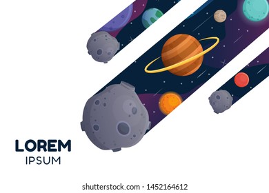 Meteorite with space galaxy vector on write background or  banner graphic