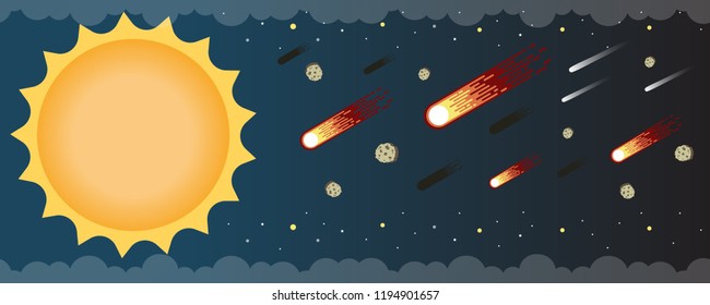 meteorite with sunstars in galaxy design concept. vector flat style