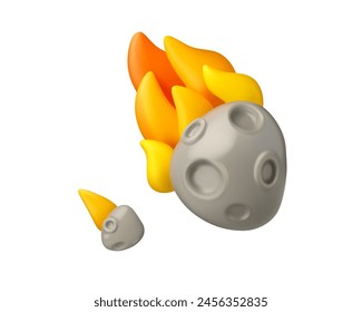 Meteorite vector 3d icon. Cartoon render comet or asteroid illustration. Cute meteor toy isolated on white background