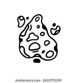 Meteorite vector icon. Hand drawn elements of falling asteroid. Meteor in weightlessness, cosmic comet with craters. Planet satellite sketch. Isolated doodle, simple black and white illustration
