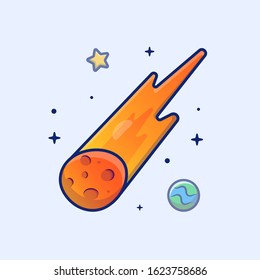 Meteorite Vector Icon Illustration. Meteorite, Star And Planet, Space Icon Concept White Isolated. Flat Cartoon Style Suitable for Web Landing Page, Banner, Sticker, Background