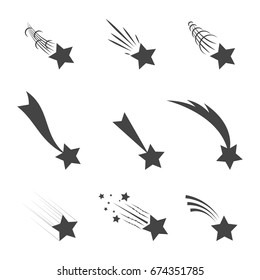 Colección de meteoritos y cometas. Estrellas en caída con diferentes colas - vector