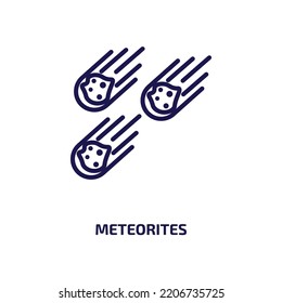 meteorites icon from astronomy collection. Thin linear meteorites, meteorite, rocket outline icon isolated on white background. Line vector meteorites sign, symbol for web and mobile