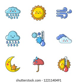 Meteorological data icons set. Cartoon set of 9 meteorological data vector icons for web isolated on white background