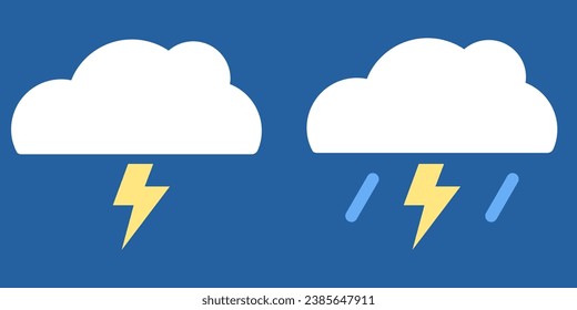 Meteorological icons of weather conditions. Rain and lightning icons. Vector icons with rain, downpour and lightning. Vector illustration in flat style