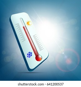 Meteorological thermometer for measuring temperature and weather forecast. Stock vector illustration.