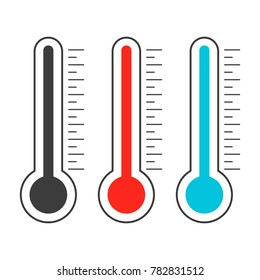 Meteorological thermometer shows heat and cold. Device for measuring high and low temperatures. Vector flat illustration.