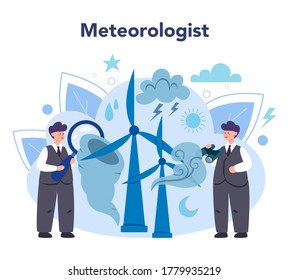 Meteorologe-Konzept. Wetterforscher studieren und erforschen Wetter- und Klimabedingungen. Meteorologie-Wissenschaft. Einzelne Vektorgrafik