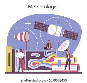 Meteorologe-Konzept. Wetterforscher studieren und erforschen Wetter- und Klimabedingungen. Meteorologie-Wissenschaft. Einzelne Vektorgrafik