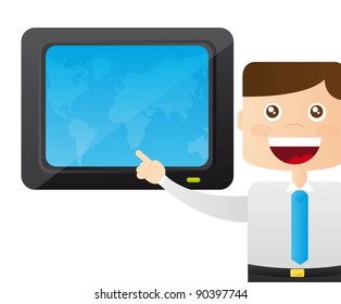 meteorologist with map cartoon over white background vector illustration