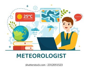 Meteorologist Vector Illustration with Weather Forecast and Atmospheric Precipitation Map in Flat Cartoon Hand Drawn Landing Page Templates