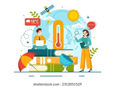 Meteorologist Vector Illustration with Weather Forecast and Atmospheric Precipitation Map in Flat Cartoon Hand Drawn Landing Page Templates