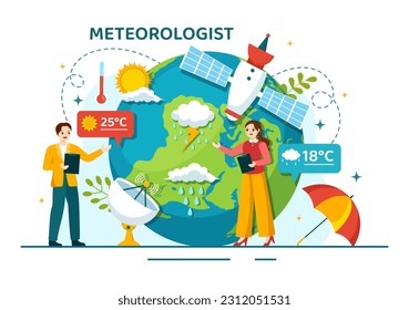 Meteorologist Vector Illustration with Weather Forecast and Atmospheric Precipitation Map in Flat Cartoon Hand Drawn Landing Page Templates