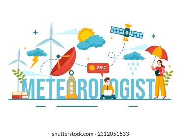 Meteorologist Vector Illustration with Weather Forecast and Atmospheric Precipitation Map in Flat Cartoon Hand Drawn Landing Page Templates