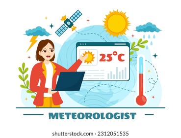 Meteorologist Vector Illustration with Weather Forecast and Atmospheric Precipitation Map in Flat Cartoon Hand Drawn Landing Page Templates