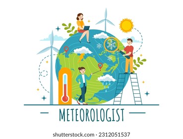 Meteorologist Vector Illustration with Weather Forecast and Atmospheric Precipitation Map in Flat Cartoon Hand Drawn Landing Page Templates