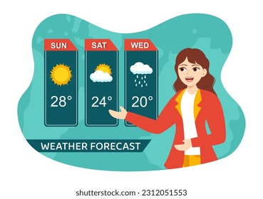 Meteorologist Vector Illustration with Weather Forecast and Atmospheric Precipitation Map in Flat Cartoon Hand Drawn Landing Page Templates