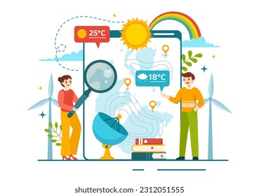Meteorologist Vector Illustration with Weather Forecast and Atmospheric Precipitation Map in Flat Cartoon Hand Drawn Landing Page Templates