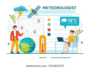 Meteorologist Vector Illustration with Weather Forecast and Atmospheric Precipitation Map in Flat Cartoon Hand Drawn Landing Page Templates