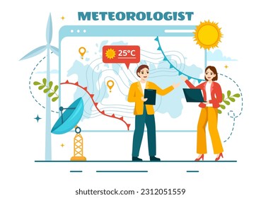 Meteorologist Vector Illustration with Weather Forecast and Atmospheric Precipitation Map in Flat Cartoon Hand Drawn Landing Page Templates