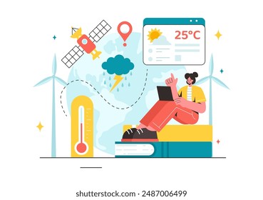 Meteorologist Vector Illustration with Weather Forecast and Atmospheric Precipitation Map in a Flat Style Cartoon Background Design