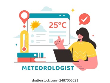 Meteorologist Vector Illustration with Weather Forecast and Atmospheric Precipitation Map in a Flat Style Cartoon Background Design