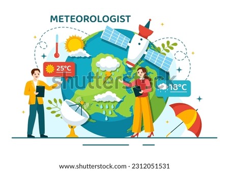 Meteorologist Vector Illustration with Weather Forecast and Atmospheric Precipitation Map in Flat Cartoon Hand Drawn Landing Page Templates