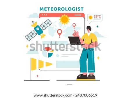 Meteorologist Vector Illustration with Weather Forecast and Atmospheric Precipitation Map in a Flat Style Cartoon Background Design