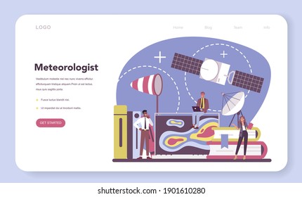 Meteorologist web banner or landing page. Weather forecaster studying and researching weather and climate condition. Meteorology science. Isolated vector illustration