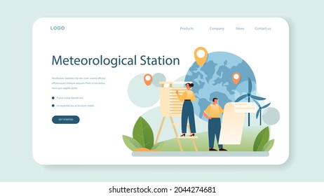 Meteorologist Web Banner Or Landing Page. Weather Forecaster Studying And Researching Weather And Climate Condition. Meteorology Science. Isolated Vector Illustration