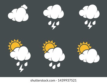 Meteorology Colored Icons Set. Collection Of Overcast, Rainstorm, Lightning, Weather Icon, collection of weather, Vector