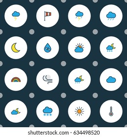 Meteorology Colorful Outline Icons Set. Collection Of Freeze, Hail, Thunderstroke And Other Elements. Also Includes Symbols Such As Raindrop, Thunderstroke, Breeze.
